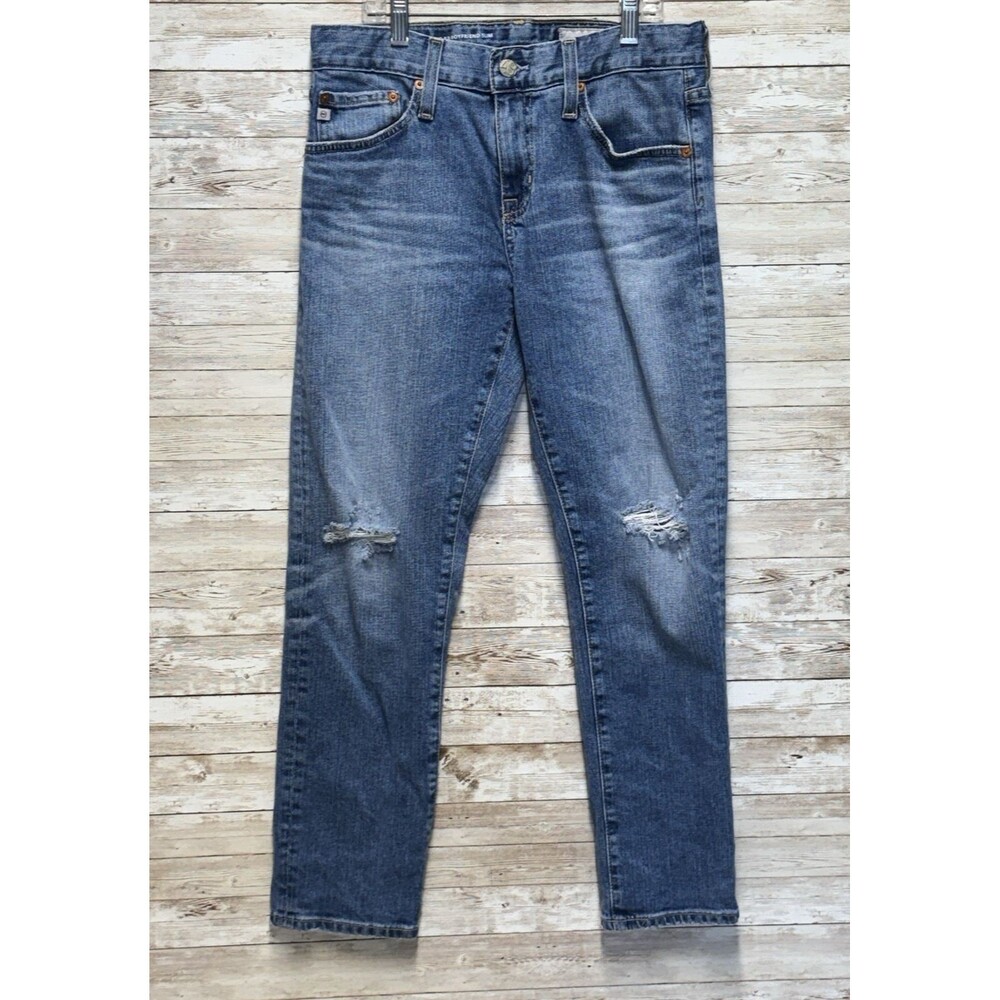 AG ED Ex Boyfriend Slouchy Slim Distressed Ripped Ankle Jeans Blue Womens 26